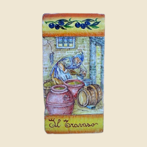 Mattonella rettangolare cm  30 x 15 decoro serie storia dell'Olio - Il travaso