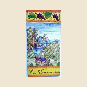 Mattonella rettangolare cm  30 x 15 decoro serie storia del vino  -  La Vendemmia