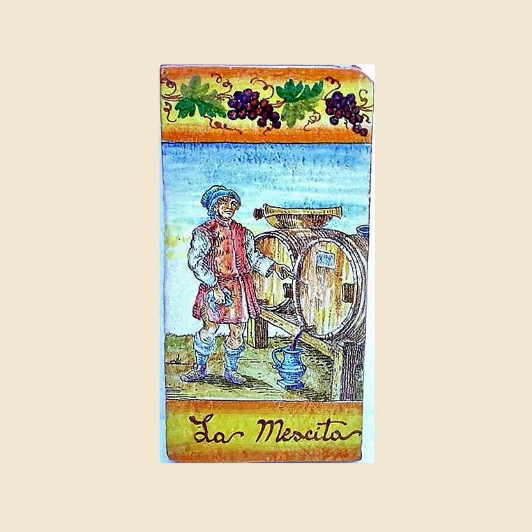 Mattonella rettangolare cm 30 x 15 decoro serie storia del Vino - La mescita
