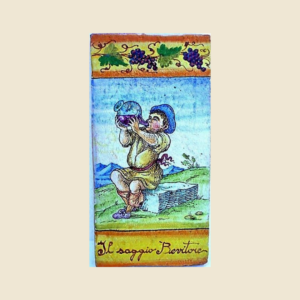 Mattonella rettangolare cm  30 x 15 decoro serie storia del Vino -  Il saggio bevitore