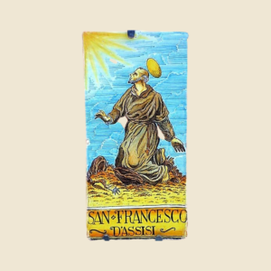 Mattonella rettangolare cm  30 x 15 decoro serie Santi  - San Francesco