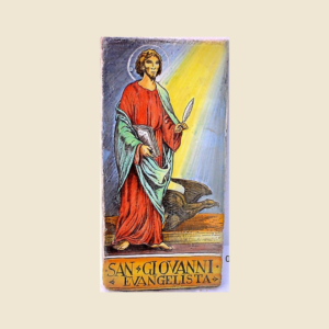 Mattonella rettangolare cm  30 x 15 decoro serie Santi  - San Giovanni Evangelista