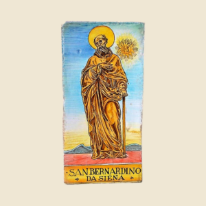Mattonella rettangolare cm 30 x 15 decoro serie Santi - San Bernardino da Siena