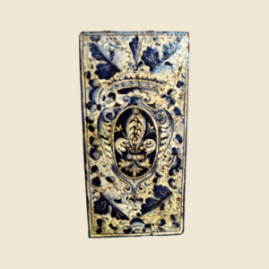 Mattonella rettangolare cm  30 x 15 decoro stemma giglio e foglie blu