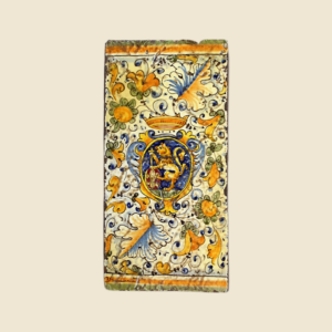 Mattonella rettangolare cm  30 x 15 decoro stemma Leone con foglie e meline