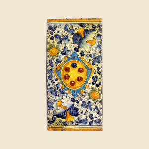 Mattonella rettangolare cm  30 x 15 Stemma Medici e foglie di Montelupo