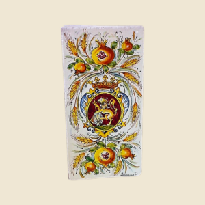 Mattonella rettangolare cm  30 x 15 decoro stemma Leone Marzocco con melograno e grano