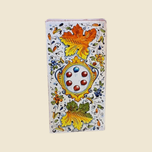 Mattonella rettangolare cm  30 x 15 decoro stemma Medici con foglie di Cafaggiolo colorate