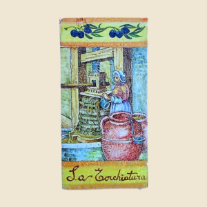Mattonella rettangolare cm  30 x 15 decoro serie storia dell'Olio - La Torchiatura