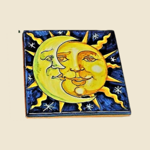 Mattonella quadrata cm 15 x 15  decoro sole e luna