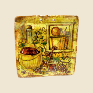Mattonella quadrata cm 15 x 15 decoro rustico - fiasco di vino