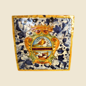 Mattonella quadrata cm 15 x 15 decoro stemma con foglie blu