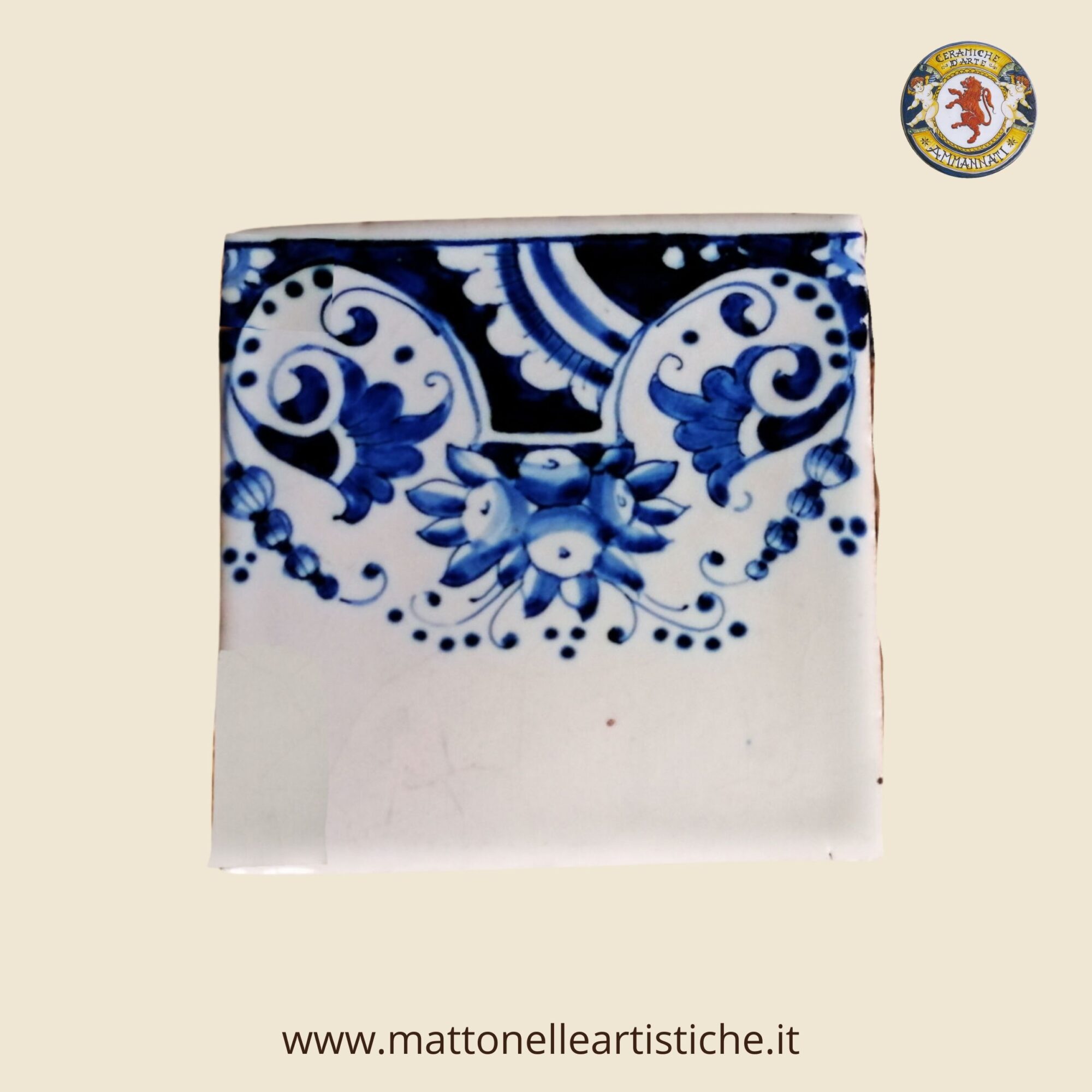 Mattonella quadrata cm 10 x 10 decoro trina blu