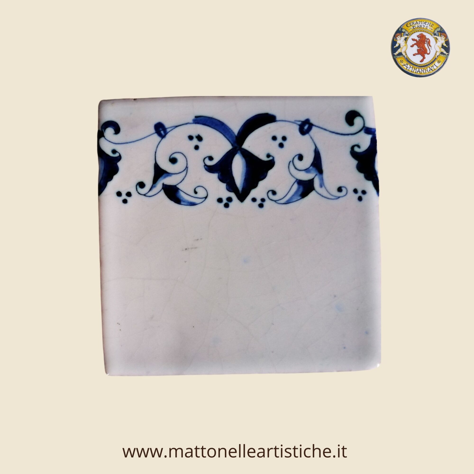 Mattonella quadrata cm 10 x 10 decoro trina blu