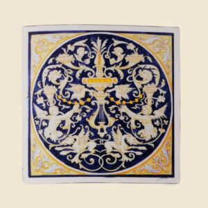 mattonella quadrata cm  40 x 40 decoro Grottesche fondo blu
