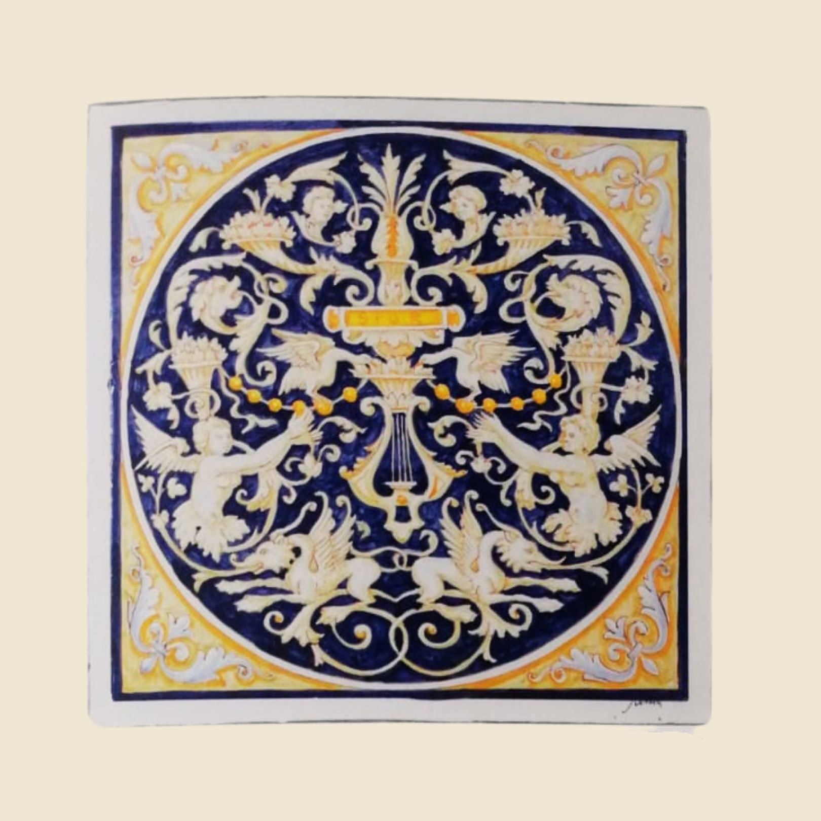 mattonella quadrata cm 40 x 40 decoro Grottesche fondo blu