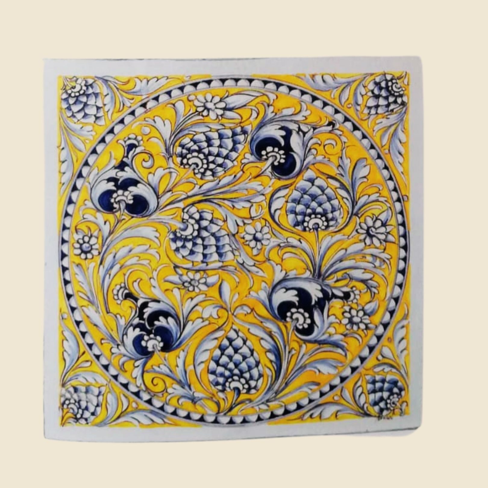 mattonella quadrata cm 40 x 40 decoro fiori fondo giallo