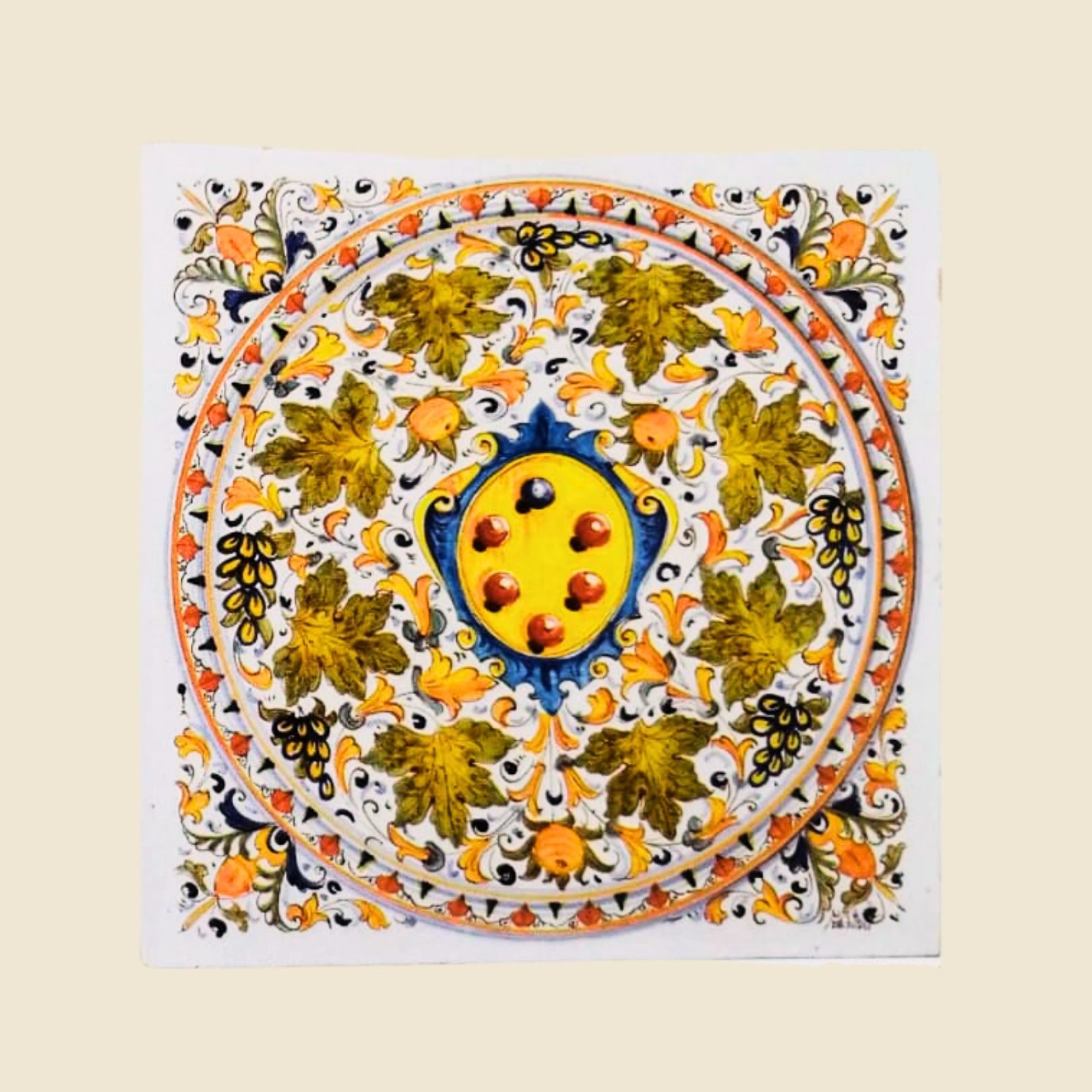 mattonella quadrata cm 40 x 40 decoro stemma con foglie