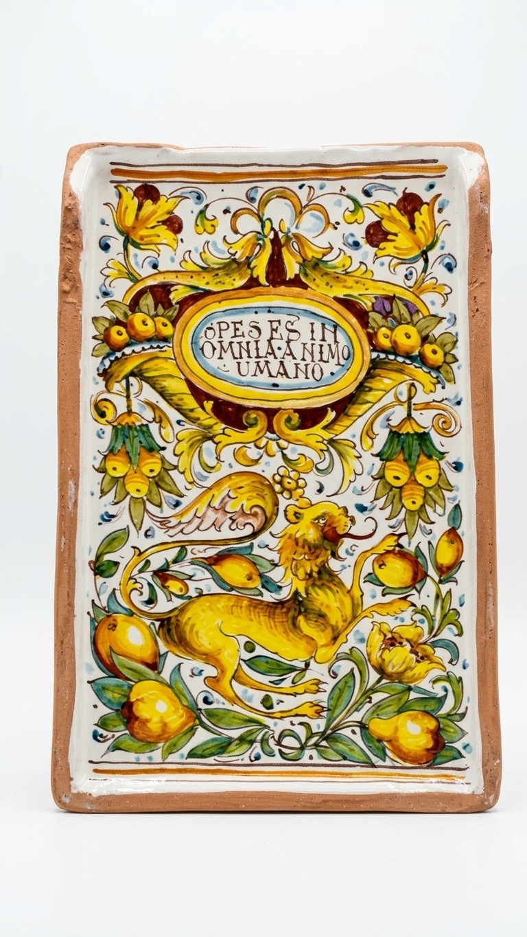 Tegola trapezio cm 50 x 32 decoro Leone con frutta